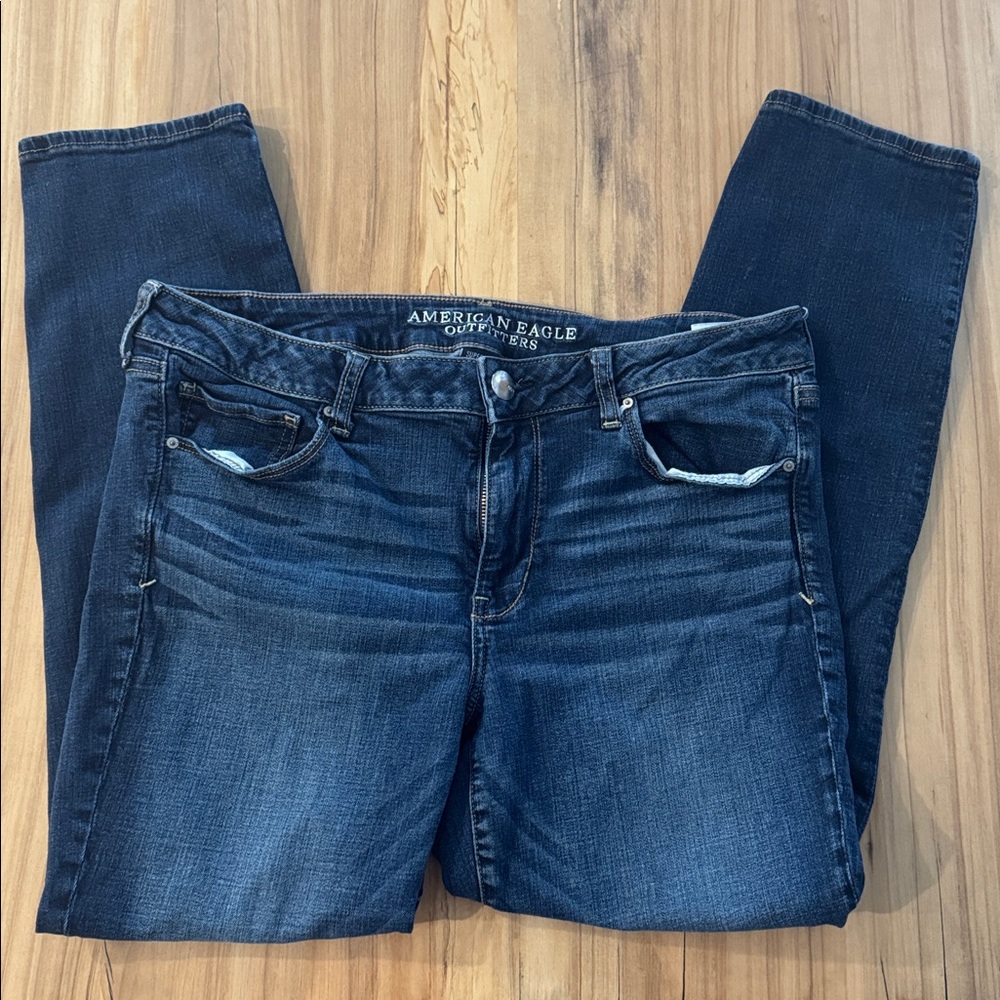 American Eagle Super Stretch Dark Blue Skinny Jeans 14 Short - Picture 3 of 5